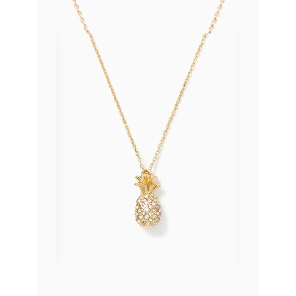 NEW Kate Spade By The Pool Gold Plated Pave Pineapple Necklace & Earrings Set - Picture 4 of 7